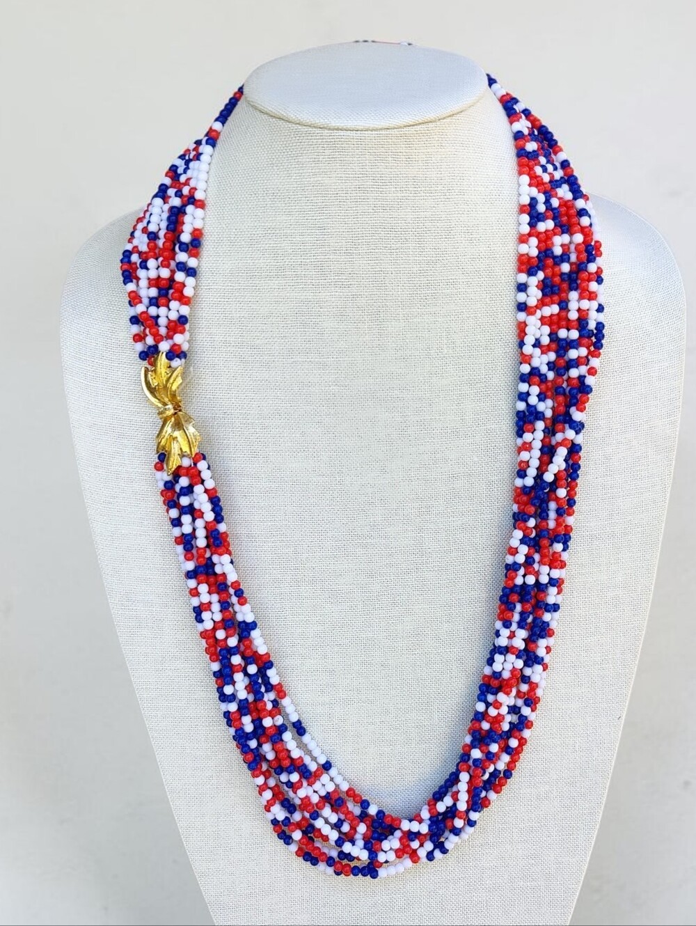 Vintage Alice Cavines Patriotic Red White And Blue Necklace